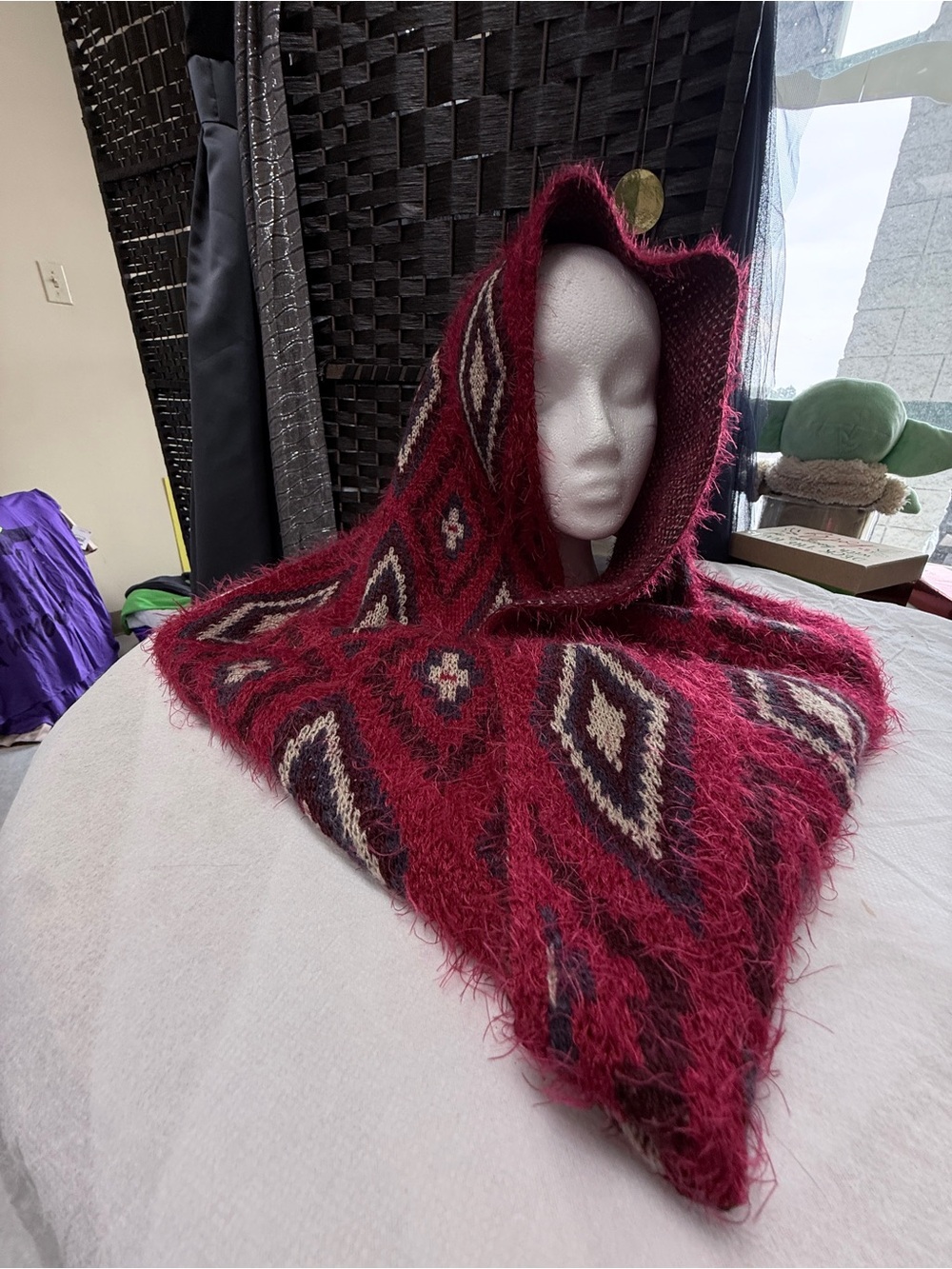Cozy CHIC & luxurious Geometric Hooded Scarf - Burgundy